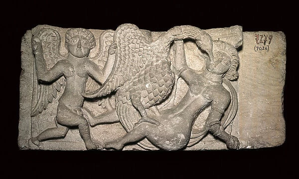 Coptic art: Leda and the swan, (Low relief)
