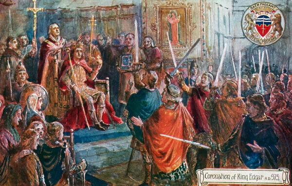 Coronation of King Edgar, 973 AD (colour litho)