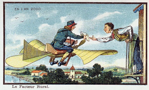 The Country Postman in the year 2000, c. 1913 (colour litho)