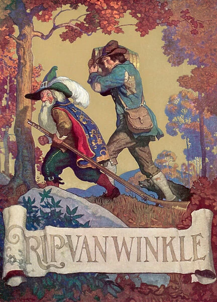 Cover illustration for Rip Van Winkle (colour litho)