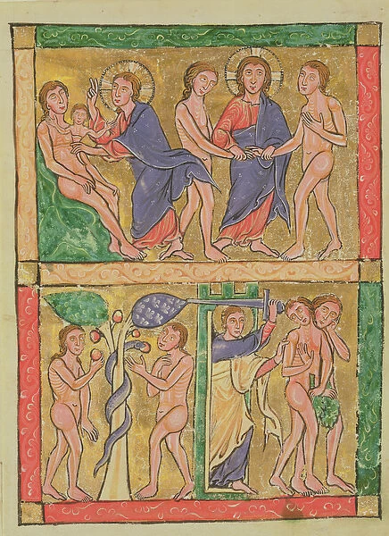 The Creation, Marriage, Temptation and Expulsion of Adam and Eve, 1200 (w  /  c on vellum)