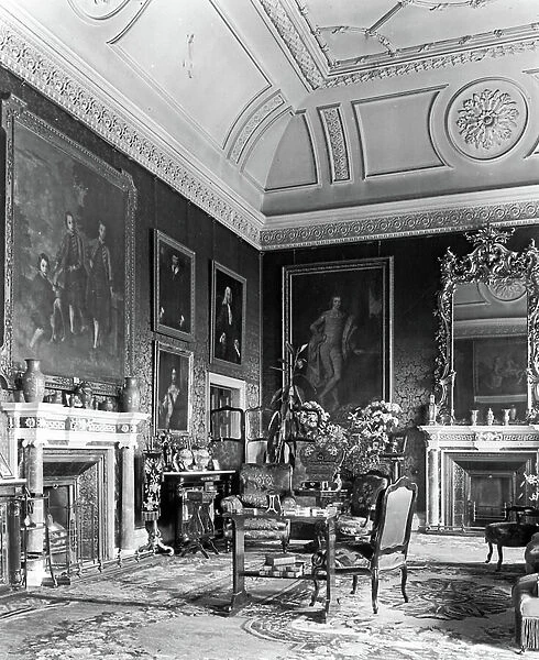 The Crimson Drawing Room, Clumber House, Nottinghamshire, from The English Country House (b / w photo)