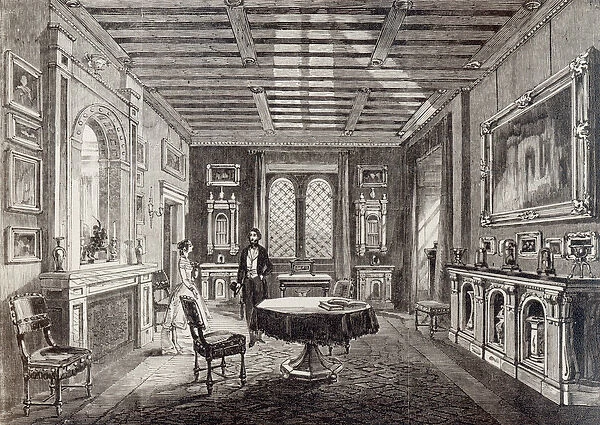 The Crimson Drawing Room, Lansdown Tower (engraving) (b  /  w photo)