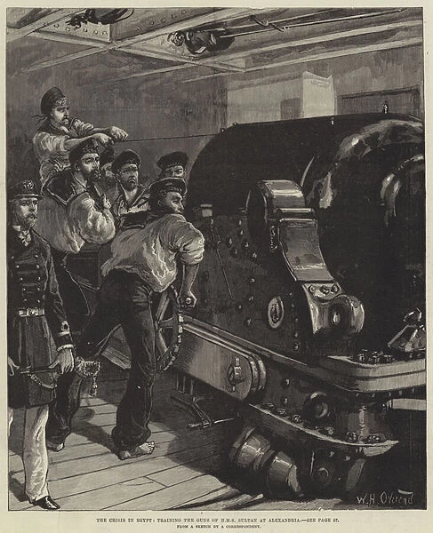 The Crisis in Egypt, training the Guns of HMS Sultan at Alexandria (engraving)