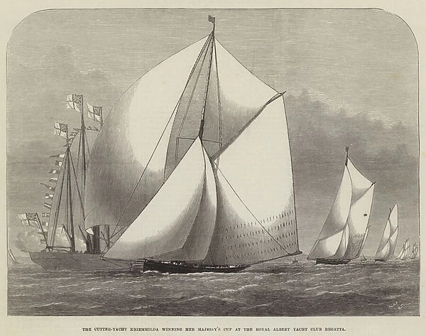 The Cutter-Yacht Kriemhilda winning Her Majestys Cup at the Royal Albert Yacht Club Regatta (engraving)