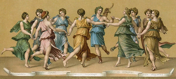 The dance of Apollo with the Muses (chromolitho)