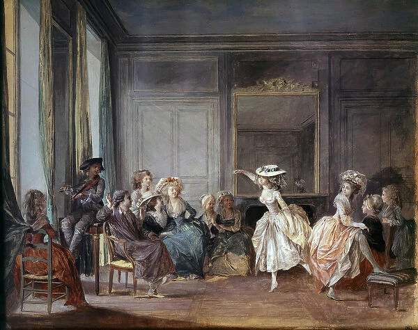 The dance lesson. Gouache, 18th century