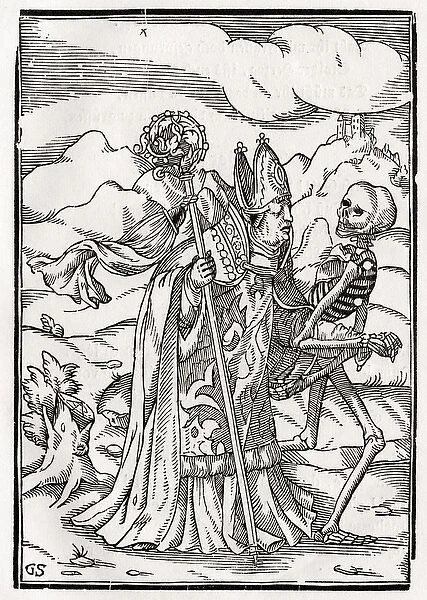 Death comes to the Bishop, engraved by Georg Scharffenberg, from Der Todten Tanz