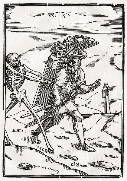 Death comes to the Pedlar, engraved by Georg Scharffenberg, from Der Todten Tanz