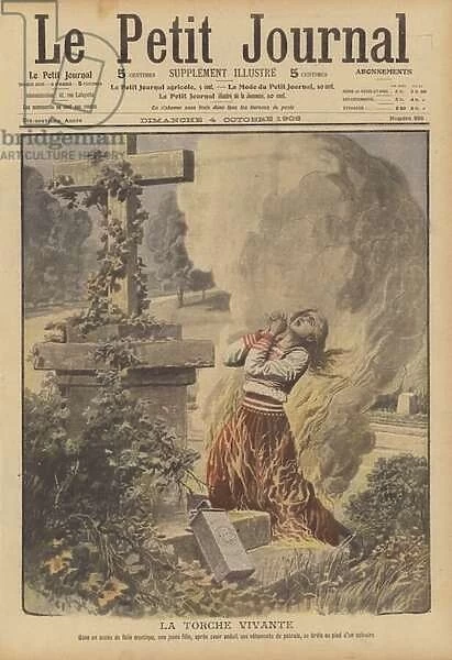 Death of a young girl gripped by religious mania (colour litho)