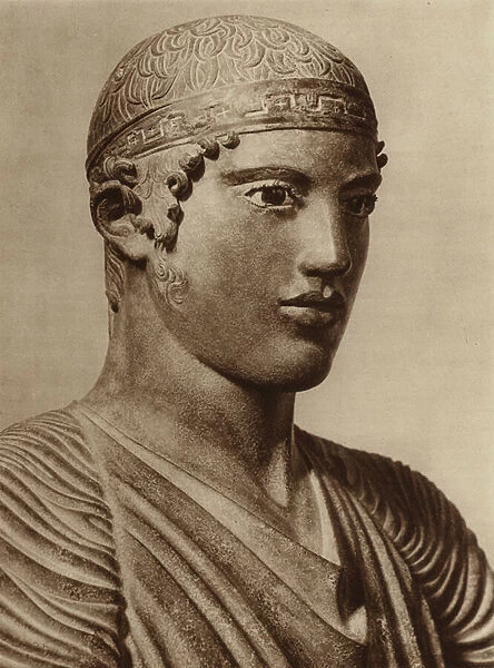 Delphi, Head of the Charioteer (b  /  w photo)