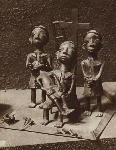 The Descent from the Cross, carving by a West African artist for a church altar (b  /  w photo)