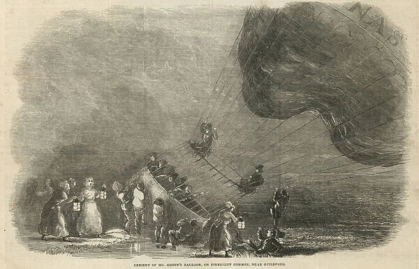 Descent of Mr Greens balloon (engraving)