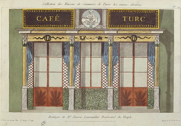 Design for the facade of the Cafe Turc, from a series depicting the best