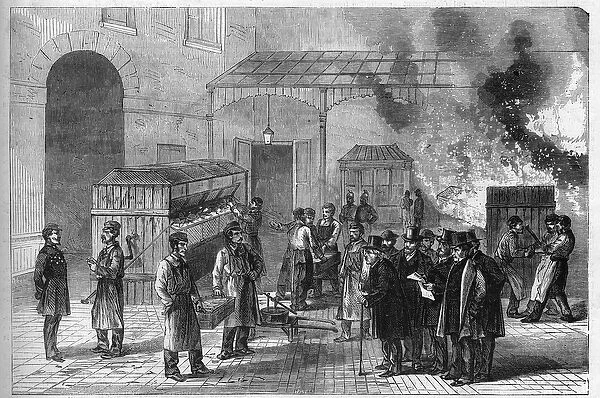 Destruction of banknotes withdrawn from circulation at the Banque de France, 1874