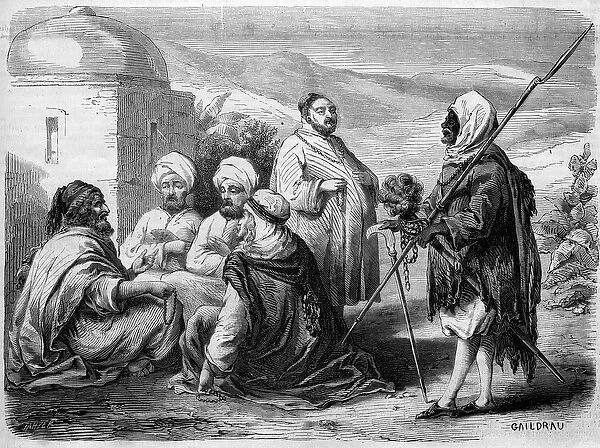 Different types of dervishes (beggars) in the streets of Tunis, Tunisia, 1858