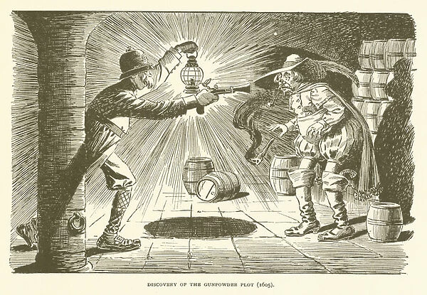 Discovery of the Gunpowder Plot (1605) (engraving)