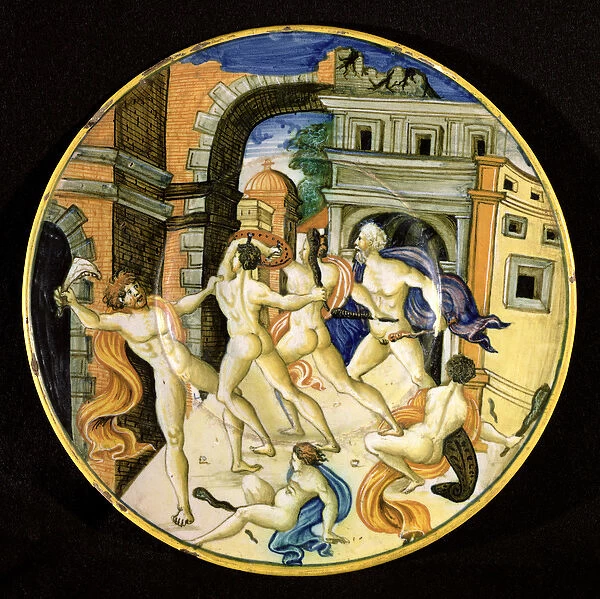 Dish depicting Samson and the Philistines, Pesaro Workshop (ceramic)