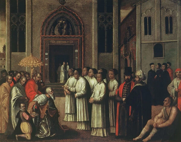 The Doge Ziani Meets Pope Alexander III (1105-81) at the Carita in 1172 (oil on canvas)