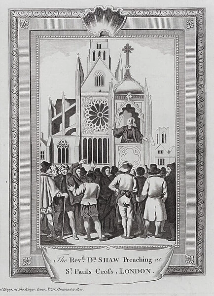 Dr Ralph Shaw preaching at St Pauls Cross, London, signalling Richard, Duke of Gloucesters intention to depose his nephew King Edward V and claim the throne for himself, 1483 (engraving)