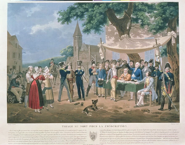 Drawing Lots for Conscription (coloured engraving)
