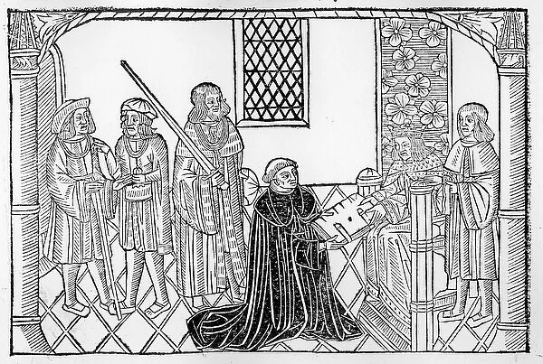 Earl Rivers presents his book to Edward IV (woodcut)
