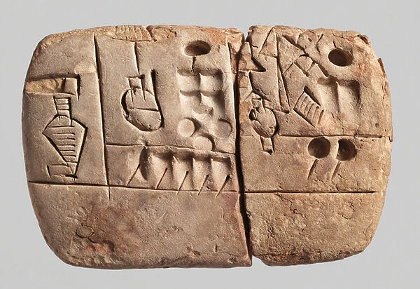 Early Pictographic cuneiform tablet, Mesopotamia, Uruk, c. 3100-2900 BC (clay)