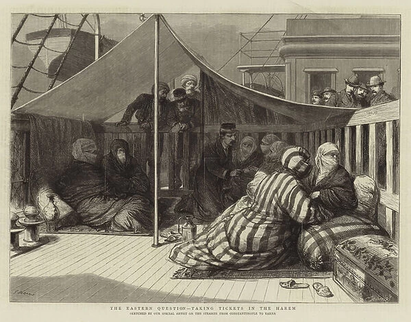 The Eastern Question, taking Tickets in the Harem (engraving)
