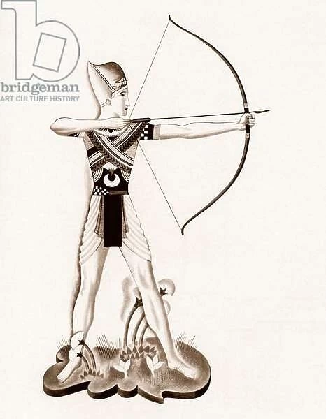 Egyptian Pharaoh Ramses the Great with a Bow and Arrow, 1931 (litho)