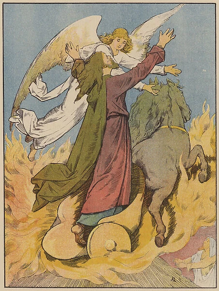 Elijah is Carried up in the Chariot of Fire (colour litho)