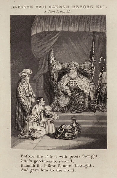 Elkanah and Hannah before Eli, 1 Samuel I, ver 25 (engraving)