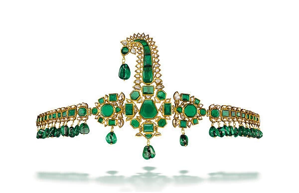 Emerald sarpech, Deccan, mid-18th century (emeralds, diamonds, enamel & yellow gold)
