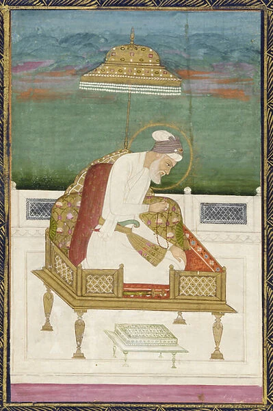Emperor Aurangzeb; reverse: calligraphic panel, detached album folio with painting
