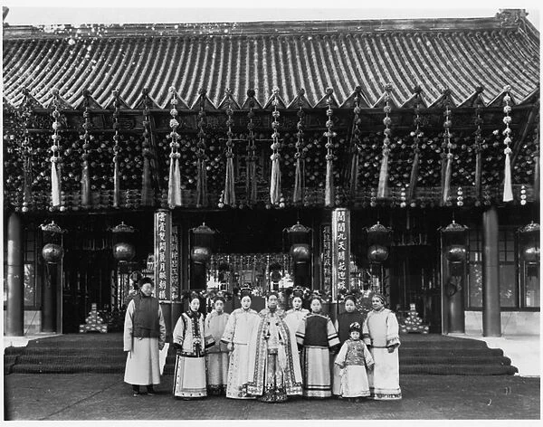 The Empress Dowager Cixi with attendants in front of Paiyunmen, Summer Palace, Beijing, c