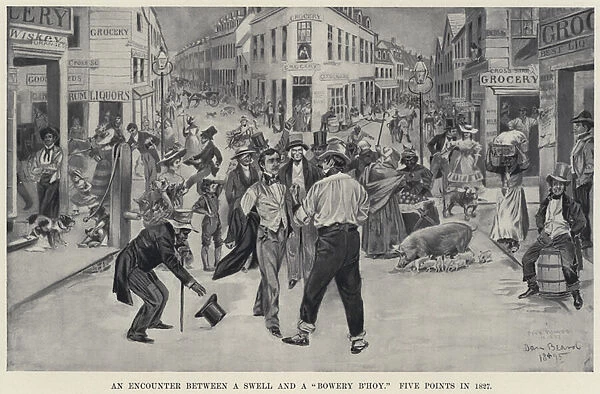 An Encounter between a Swell and a 'Bowery B hoy, 'Five Points in 1827 (litho)