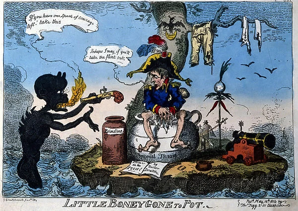 English cartoon depicting Emperor Napoleon I in exile on Elba Island