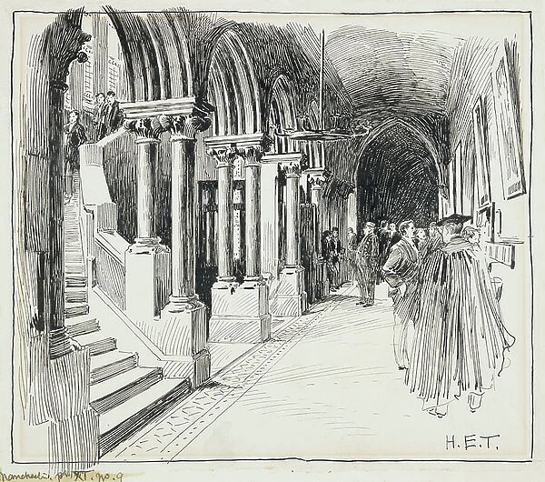 The Entrance Corridor, Owen's College, 1893-94 (ink (black) on paper)