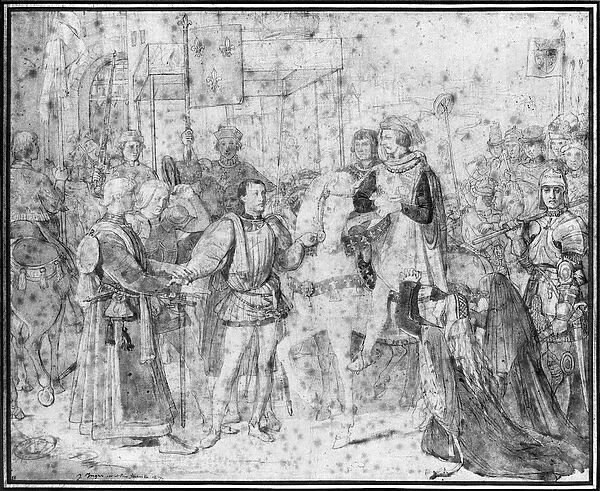 Entry of the Dauphin, the future Charles V (1337-80) into Paris, 1814 (pencil on paper)