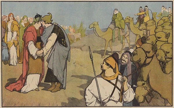 Esau Welcomes Jacob Back to his Own Country (colour litho)