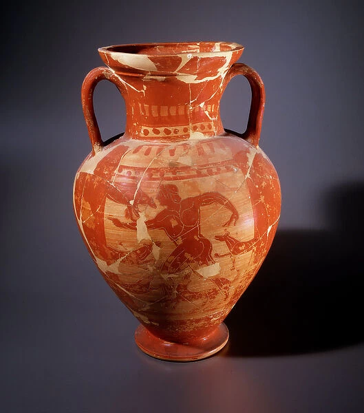Etruscan civilization: terracotta amphora with representation of Acteon devore by his