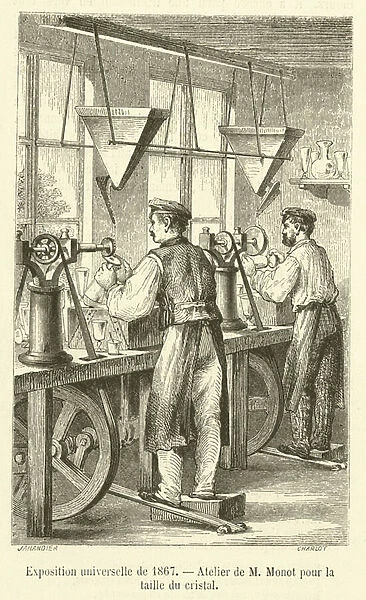 Exposition universelle de 1867, Atelier de M Monot pour la taille du cristal (engraving)