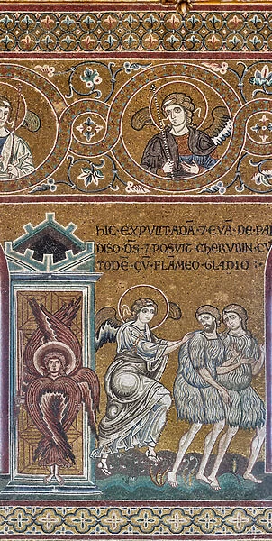 The expulsion from the Earthly Paradise, Byzantine mosaic, Old Testament Cycle-Earthly Paradise, XII-XIII century (mosaic)