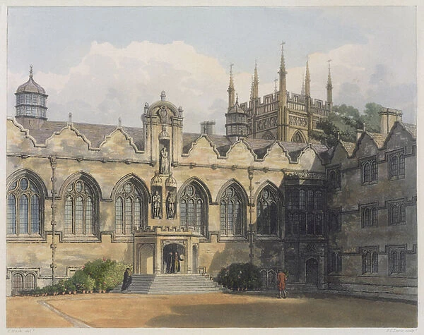Exterior of Oriel College, illustration from the History of Oxford