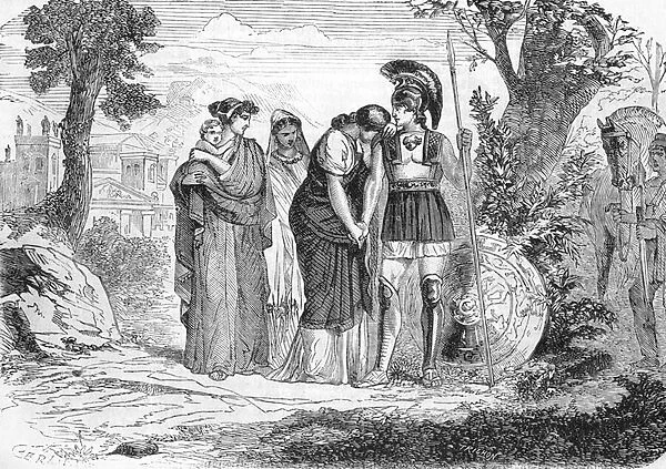 The farewell of Hector and Andromaque (engraving) 1864