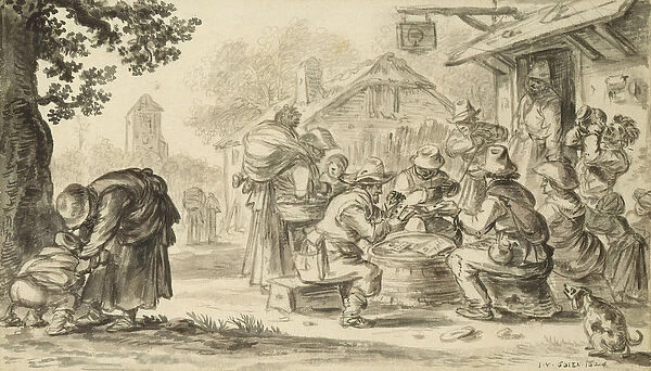 A Farmers Card Game in front of the Inn, 1624 (pencil
