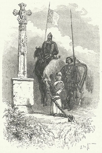 Ferdinand I of Leon praying before a Cross, 11th Century (engraving)
