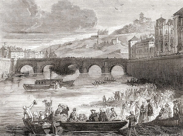 The first demonstration on the river Seine in France of the early experimental steamship Pyroscaphe
