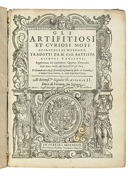 First edition of Aleottis translation of Heros Pneumatics