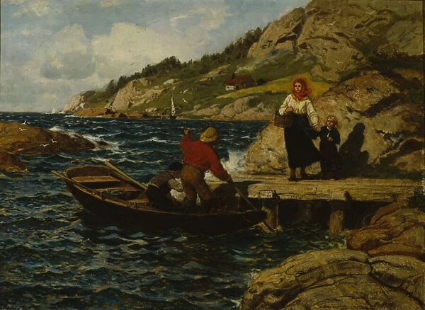 Fisherman, Woman and child by the quay, 1878 (oil on canvas)