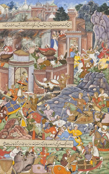 Flight of Sultan Bahadur During Humayuns 1535 Campaign in Gujarat, c. 1590 (opaque watercolour